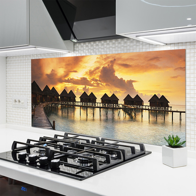 Kitchen Splashback South sea holiday houses architecture blue red