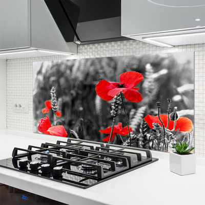 Kitchen Splashback Poppies floral red grey