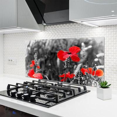 Kitchen Splashback Poppies floral red grey