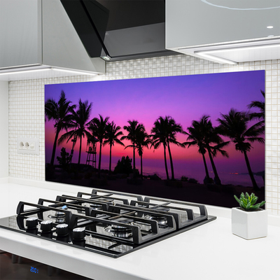 Kitchen Splashback Palm trees landscape black purple pink
