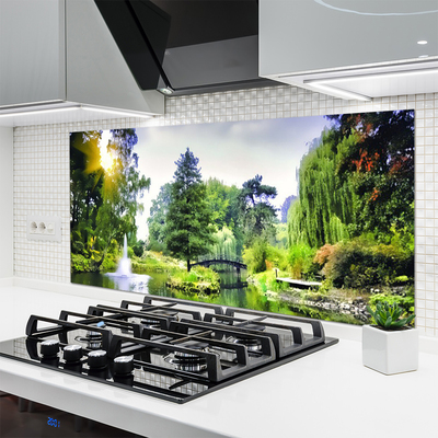 Kitchen Splashback Forest waterfall sun nature green yellow white
