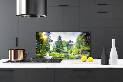 Kitchen Splashback Forest waterfall sun nature green yellow white