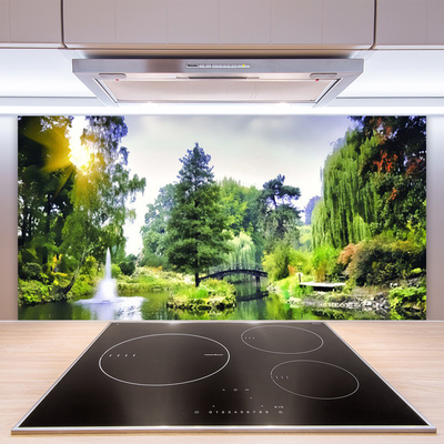 Kitchen Splashback Forest waterfall sun nature green yellow white