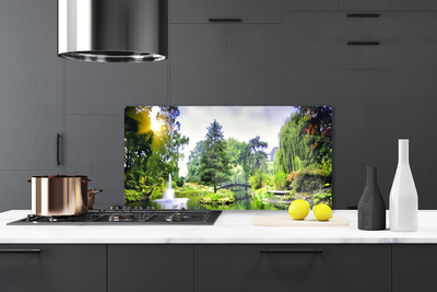 Kitchen Splashback Forest waterfall sun nature green yellow white
