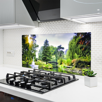 Kitchen Splashback Forest waterfall sun nature green yellow white