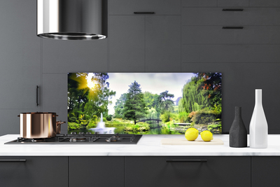 Kitchen Splashback Forest waterfall sun nature green yellow white