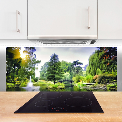 Kitchen Splashback Forest waterfall sun nature green yellow white