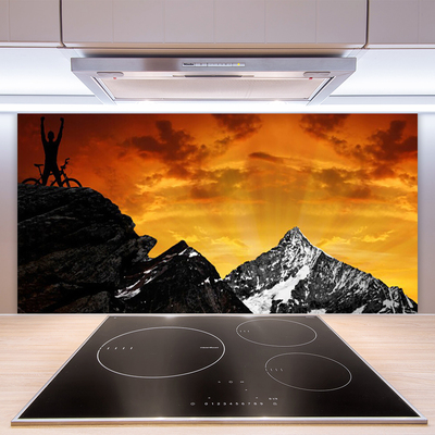 Kitchen Splashback Mountains landscape orange grey black