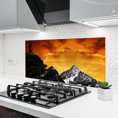 Kitchen Splashback Mountains landscape orange grey black