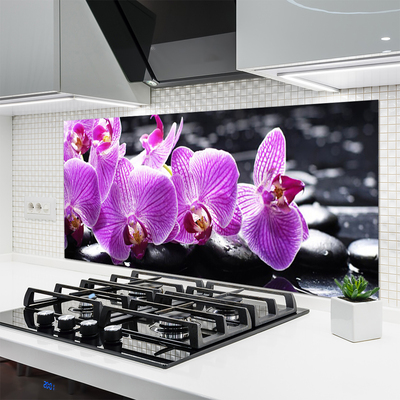 Kitchen Splashback Flower stones floral purple black