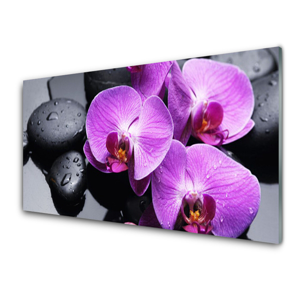 Kitchen Splashback Flower stones floral purple black