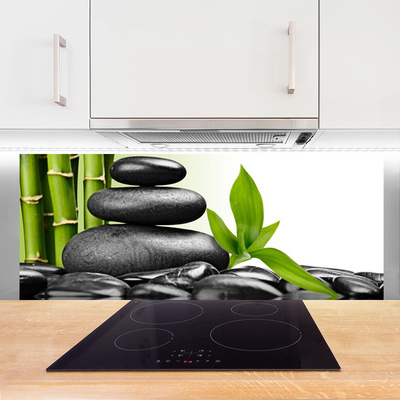 Kitchen Splashback Stones leaves art black green