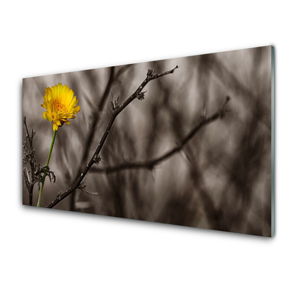 Kitchen Splashback Branch flower floral grey yellow