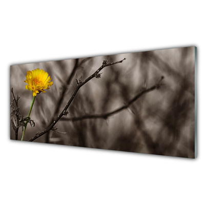 Kitchen Splashback Branch flower floral grey yellow