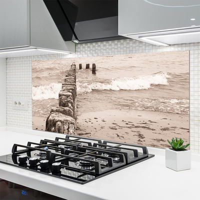 Kitchen Splashback Sea beach architecture sepia