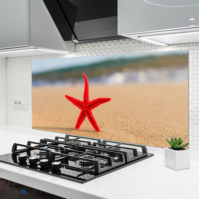 Kitchen Splashback Beach starfish art red