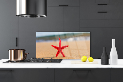 Kitchen Splashback Beach starfish art red