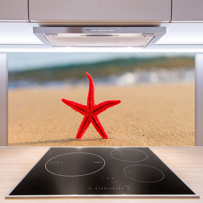 Kitchen Splashback Beach starfish art red