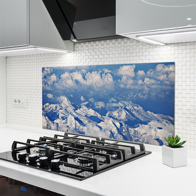 Kitchen Splashback Mountain clouds landscape white blue grey