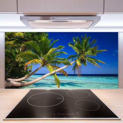 Kitchen Splashback Palm tree sea landscape green blue brown