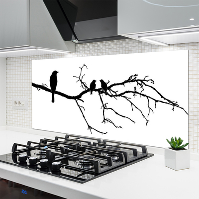 Kitchen Splashback Birds branch art black
