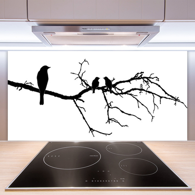 Kitchen Splashback Birds branch art black