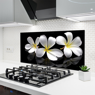 Kitchen Splashback Flowers floral white black