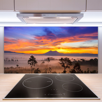 Kitchen Splashback Trees fog landscape yellow white black brown