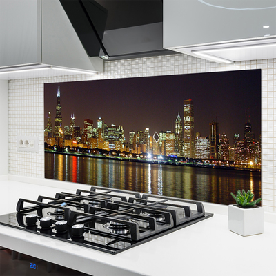 Kitchen Splashback City houses grey yellow multi