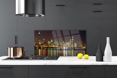 Kitchen Splashback City houses grey yellow multi