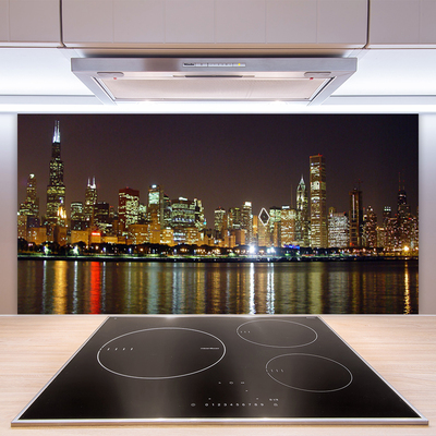 Kitchen Splashback City houses grey yellow multi