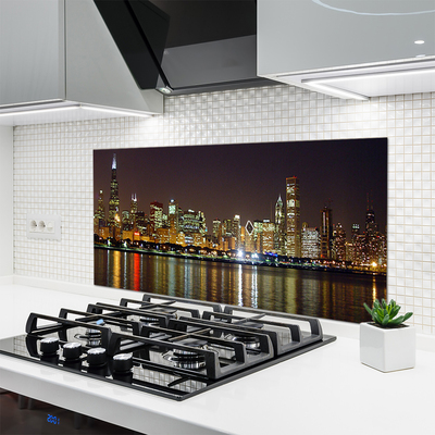 Kitchen Splashback City houses grey yellow multi