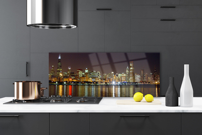 Kitchen Splashback City houses grey yellow multi