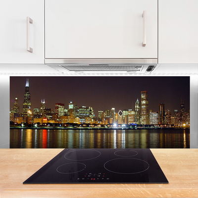 Kitchen Splashback City houses grey yellow multi