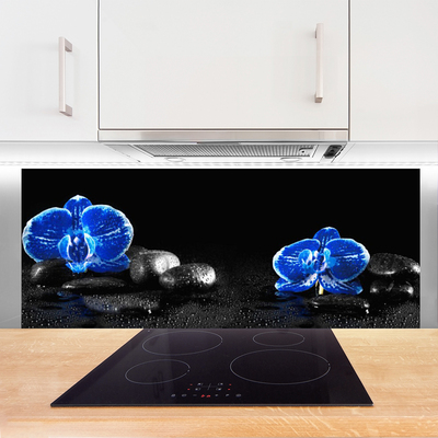 Kitchen Splashback Flower stones floral blue black