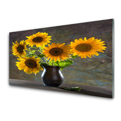Kitchen Splashback Sunflower flower vase floral yellow grey