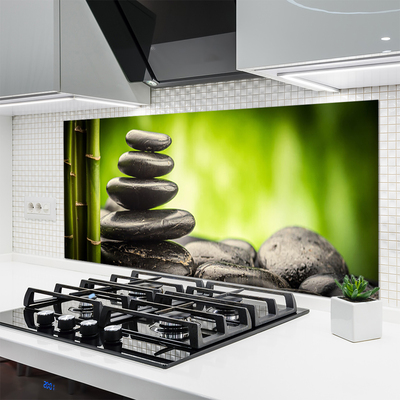 Kitchen Splashback Bamboo stones art green grey