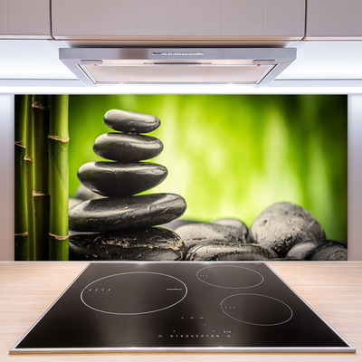 Kitchen Splashback Bamboo stones art green grey