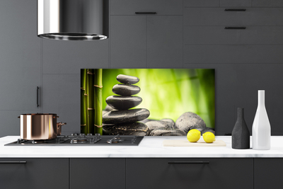 Kitchen Splashback Bamboo stones art green grey