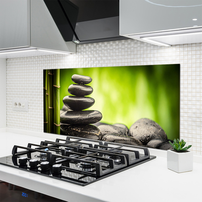 Kitchen Splashback Bamboo stones art green grey