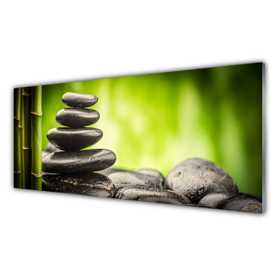 Kitchen Splashback Bamboo stones art green grey