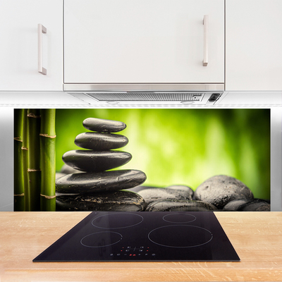 Kitchen Splashback Bamboo stones art green grey