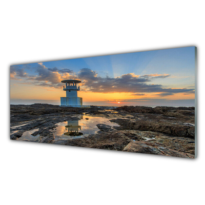 Kitchen Splashback Lighthouse landscape white grey