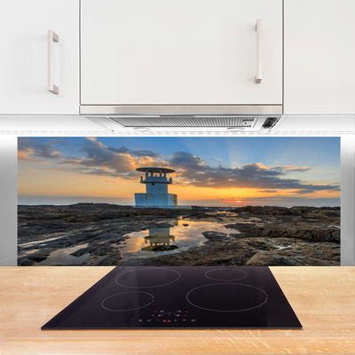 Kitchen Splashback Lighthouse landscape white grey