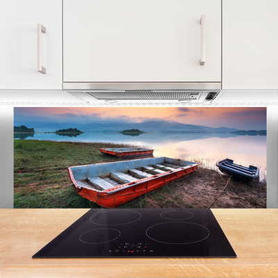 Kitchen Splashback Boat landscape brown white