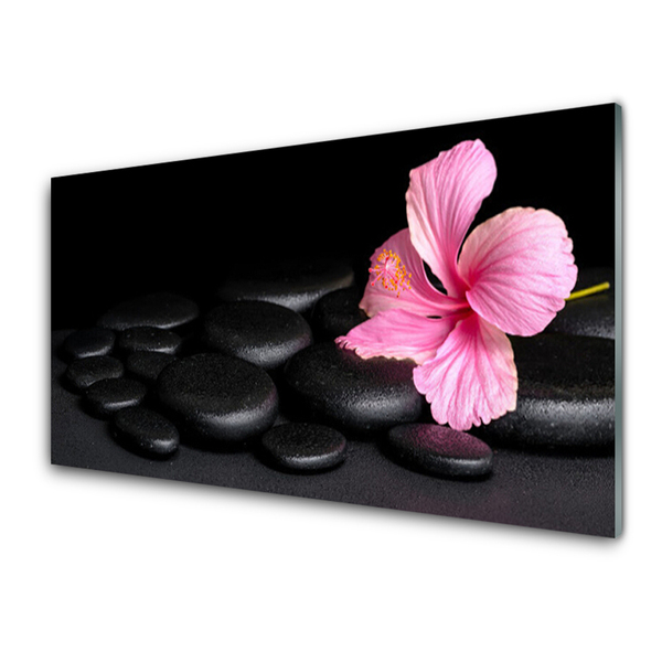 Kitchen Splashback Stones flower art pink black