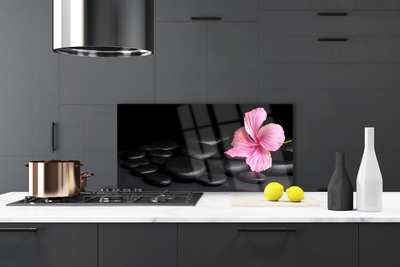 Kitchen Splashback Stones flower art pink black