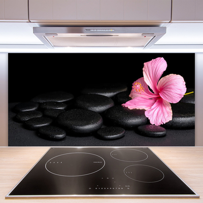 Kitchen Splashback Stones flower art pink black