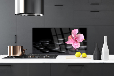 Kitchen Splashback Stones flower art pink black