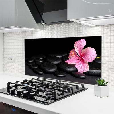 Kitchen Splashback Stones flower art pink black